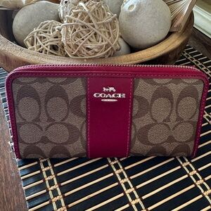 Coach Tan and Raspberry Pink Zip-Around Wallet